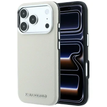 Чехол Karl Lagerfeld Grained Elongated Logo MagSafe для iPhone 17 / 18 Pro Max, бежевый