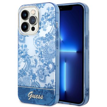 Guess Porcelain Collection vāciņš iPhone 14 Pro Max zilā krāsā