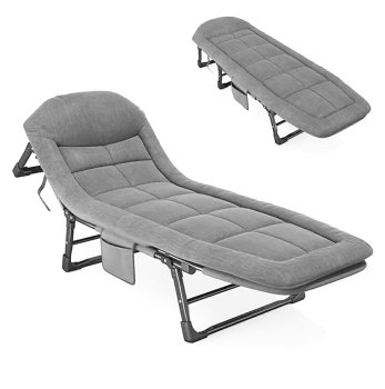 Folding Camp Bed Sun Lounger with Adjustable Backrest, Grey