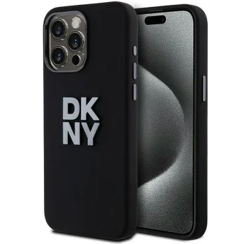 DKNY iPhone 15 Pro vāciņš Liquid Silicone Metal Logo, melns