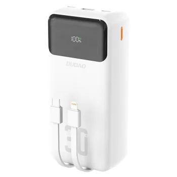 Dudao K15MAX 30000mAh PD 22.5W Powerbanka ar iebūvētiem kabeļiem - Balta | Powerbank With Built-In Cables White