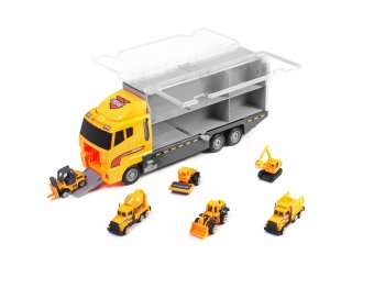Bērnu Rotaļu Kravas Automašīnu Transporteris + Celtniecības Mašīnas | Kids Toy Truck Car Transporter +...