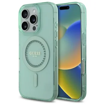 Чехол Guess для iPhone 16 Pro Max IML Rhinestones MagSafe, зеленый