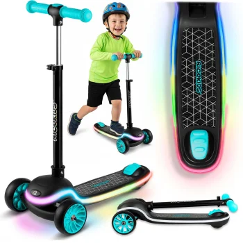 Bērnu trīsriteņu balansa skrejritenis ar LED Ricokids Leddi, melns-tirkīza