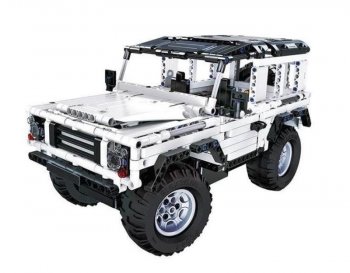 Radiovadāms Auto Mašīna Konstruktors Jeep Land Rover no Blokiem, Balta | Double Eagle Building Block Car Vehicle