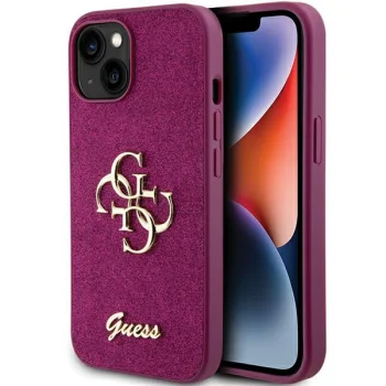 Чехол Guess Glitter Script Big 4G для iPhone 15, фиолетовый
