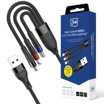 Кабель 3mk Hyper Cable N-SERIES 3в1 USB-A на USB-C / Lightning / Micro 1.2м 18W, черный