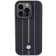BMW Leather Stamp Blue Line Case for iPhone 15 Pro Max - Black