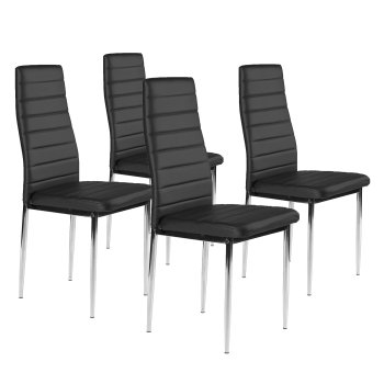Dining Chairs Set of 4, Modern Faux Leather Kitchen Chairs with Chrome Legs, black