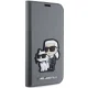 Karl Lagerfeld iPhone 14 atverams vāciņš maciņš grāmatiņa Saffiano Karl & Choupette, sudraba