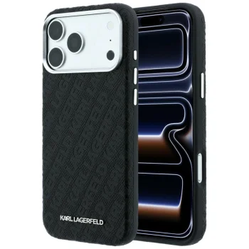 Karl Lagerfeld Grained Allover Logo MagSafe vāciņš priekš iPhone 17/18 Pro Max, melns