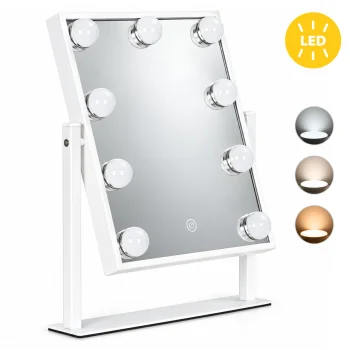ModernHome kosmētikas spogulis ar LED apgaismojumu 25x30 cm, 9 spuldzes, 3 gaismas toņi