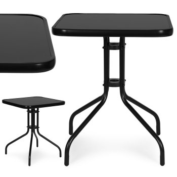 Dārza galds kvadrātveida 60 cm ar rūdīta stikla virsmu MultiGarden, melns
