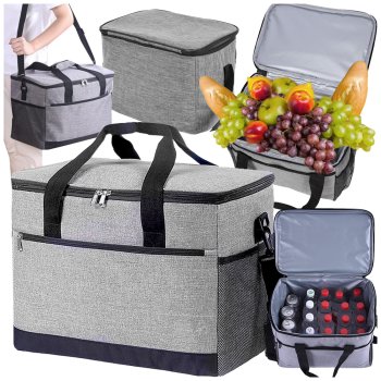 Pusdienu termosoma 16 l piknikam un pludmalei, pelēka ar melniem akcentiem