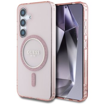 Чехол Guess Glitter Circle Classic Logo MagSafe для Samsung Galaxy S25 Pink