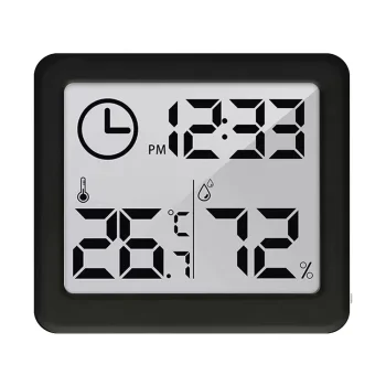GreenBlue GB384B Termometrs un higrometrs ar pulksteni, Melns
