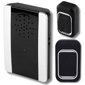 Wireless Doorbell with 2 Push Buttons, 300m Range, Waterproof, Black