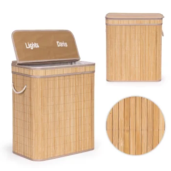 Modernhome bambusa veļas grozs, 100L, 2 nodalījumi