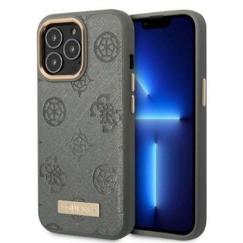 Чехол Guess Peony Logo Plate для iPhone 13 Pro Max MagSafe серый