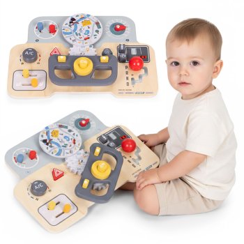 Деревянный бизиборд для детей Машинка с рулем развивающая доска...