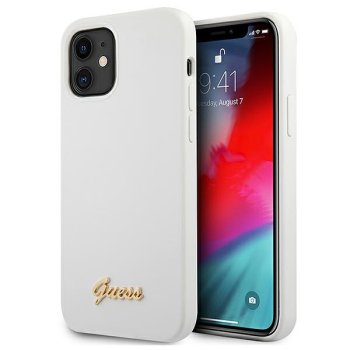 Guess iPhone 12 mini Case Silicone Vintage Gold Logo, White