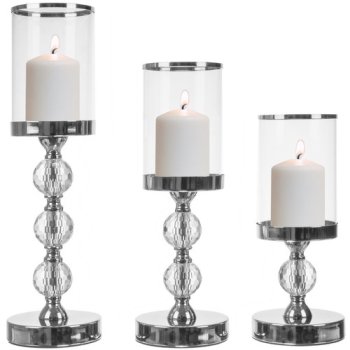 Ruhhy Set of 3 Glamour Candlesticks, Silver