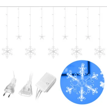 Ziemassvētku gaismas aizkars Sniegpārslas un Zvaigznes 138 LED, zils