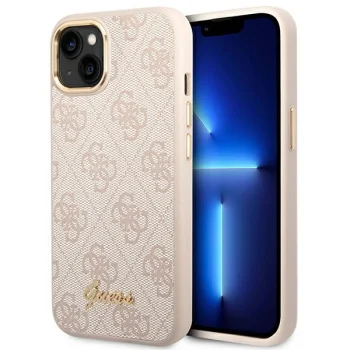 Guess iPhone 13 / 14 / 15 Case 4G Vintage Gold Logo, Pink