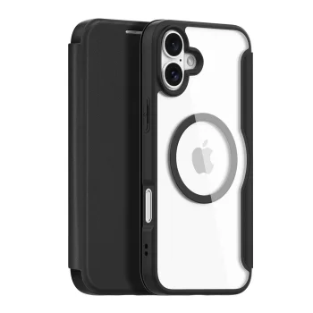 Dux Ducis iPhone 16 atverams vāciņš maciņš grāmatiņa Skin X Pro ar MagSafe, melns