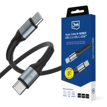 3mk Hyper Cable N-SERIES USB-C / USB-C Cable 1.5m 100W PD 3.0 QC 3.0 - Black