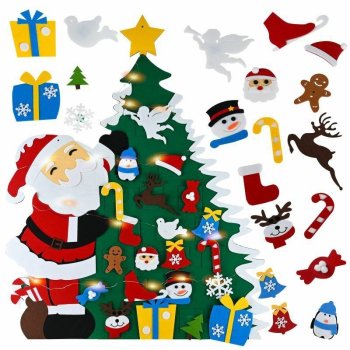 LED Felt Christmas Tree with 21 Ornaments, DIY Wall Hanging Decoration