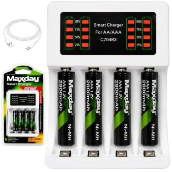 Зарядное устройство Maxday для аккумуляторов AA/AAA с LED + 4x AAA...
