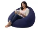 Inflatable Velour Pouf Chair, Navy Blue
