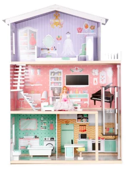Large Wooden Dollhouse with Elevator and Furniture, ECOTOYS
