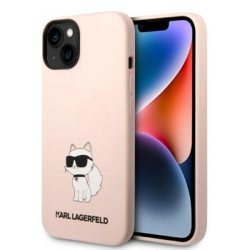 Karl Lagerfeld silikona vāciņš iPhone 14 Plus ar Choupette ikonu Rozā