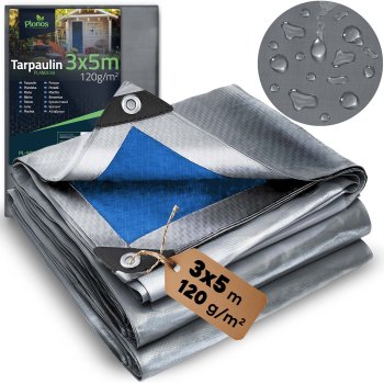 Heavy-Duty Waterproof Tarp 300 x 500 cm 120 g/m² Plonos PL-500, Silver-Blue
