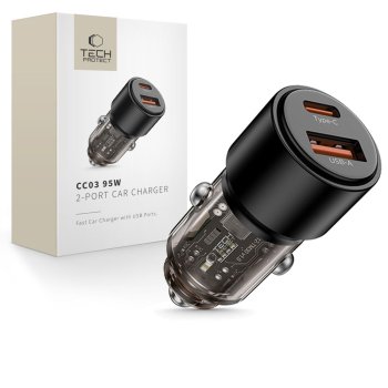 Tech-Protect CC03 95W 2-portu USB-A / USB-C automašīnas lādētājs – melns | Phone Car Charger