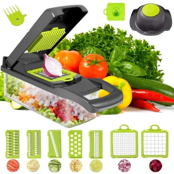 Multifunctional Vegetable and Fruit Slicer with Container, Green/Black