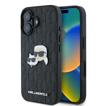 Apple iPhone 16 Plus 6.7'' Karl Lagerfeld Monogram Karl & Choupette Head Pin Cover Case, Black | Telefona Vāciņš...