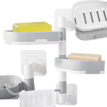 Настенная мыльница с держателем для полотенца, бело-серая