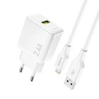 Dudao A23LEU 2.4A GaN EU USB-A Wall Charger with USB-A to Lightning Cable - White