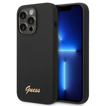 Guess iPhone 14 Pro Max чехол Silicone Vintage Gold Logo, черный