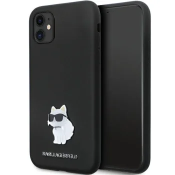 Karl Lagerfeld iPhone 11 / Xr vāciņš Silicone Choupette Metal Pin, melns