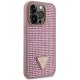 Guess iPhone 14 Pro vāciņš Rhinestone Triangle, rozā