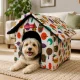 Folding Pet House Bed for Cats and Small Dogs, Size L, Owl Pattern