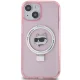 Karl Lagerfeld iPhone 15 vāciņš Ring Stand Choupette Head MagSafe, rozā