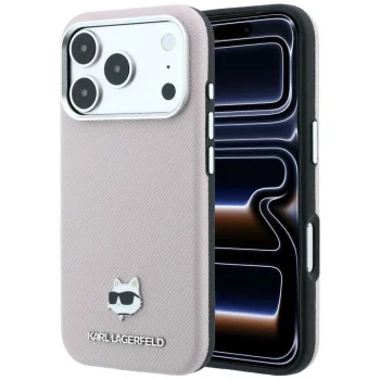 Чехол Karl Lagerfeld Grained Choupette Head Metal MagSafe для iPhone 17/18 Pro Max, розовый