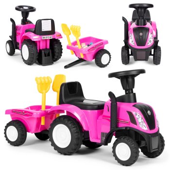 New Holland Ride-On Tractor for Toddlers with Trailer and Sounds, Pink