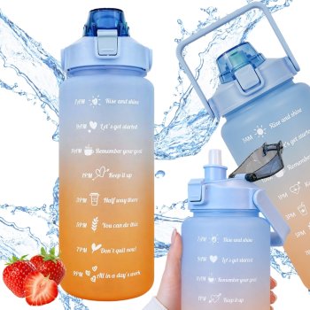 Motivējoša ūdens pudele ar salmiņu 2000 ml, zila/oranža