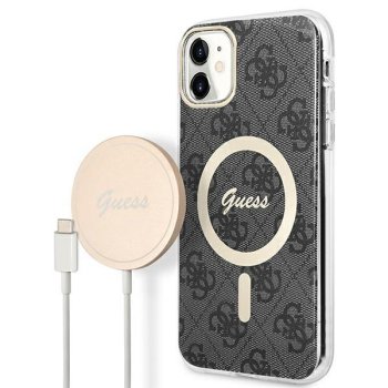 Apple iPhone 11 6.1'' Guess 4G Print MagSafe Case Cover (GUBPN61H4EACSK) + Charger, Black | Чехол Кейс...